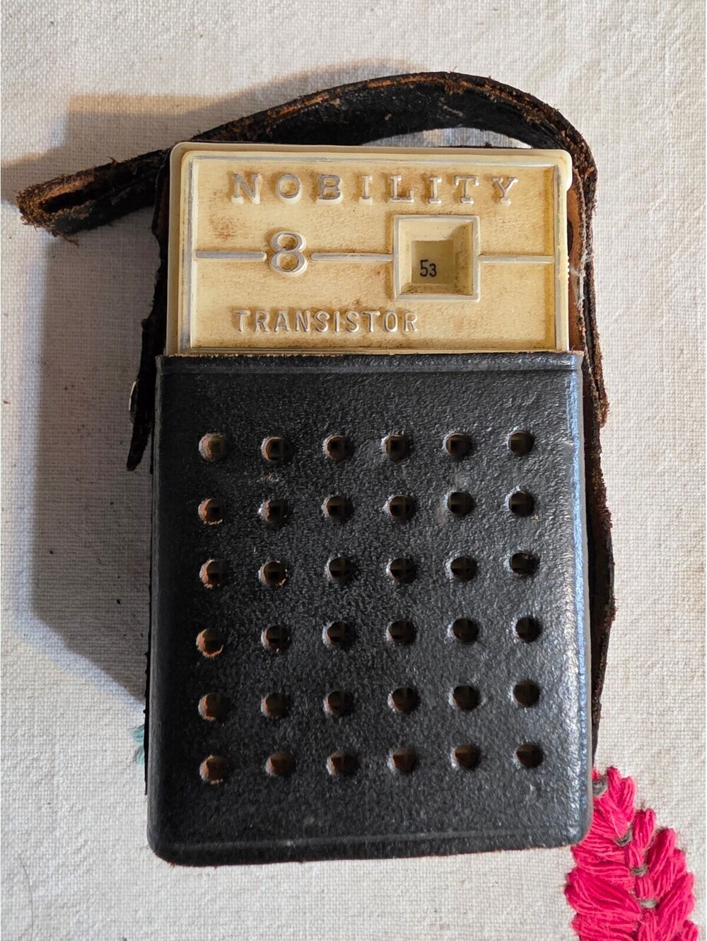 Vintage Nobility 8 Transistor Pocket Radio with Leather Case, 1960s